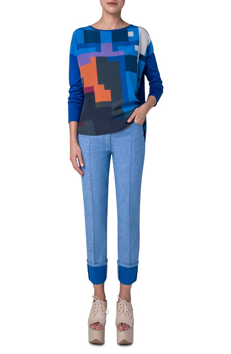 Akris Flowers at Home Silk Sweater, Alternate, color, 