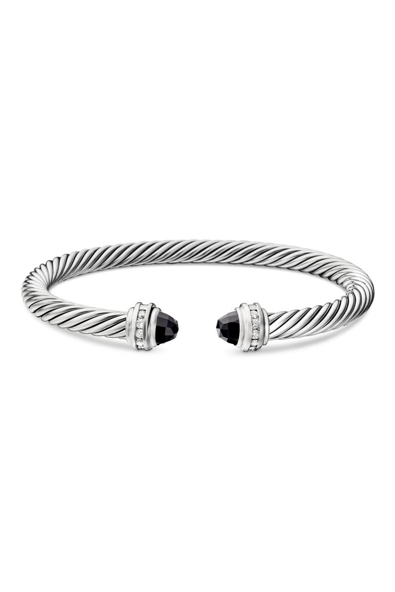 Classic Cable Bracelet in Sterling Silver with Semiprecious Stones & Diamonds, 5mm, Alternate, color, BLACK ONYX