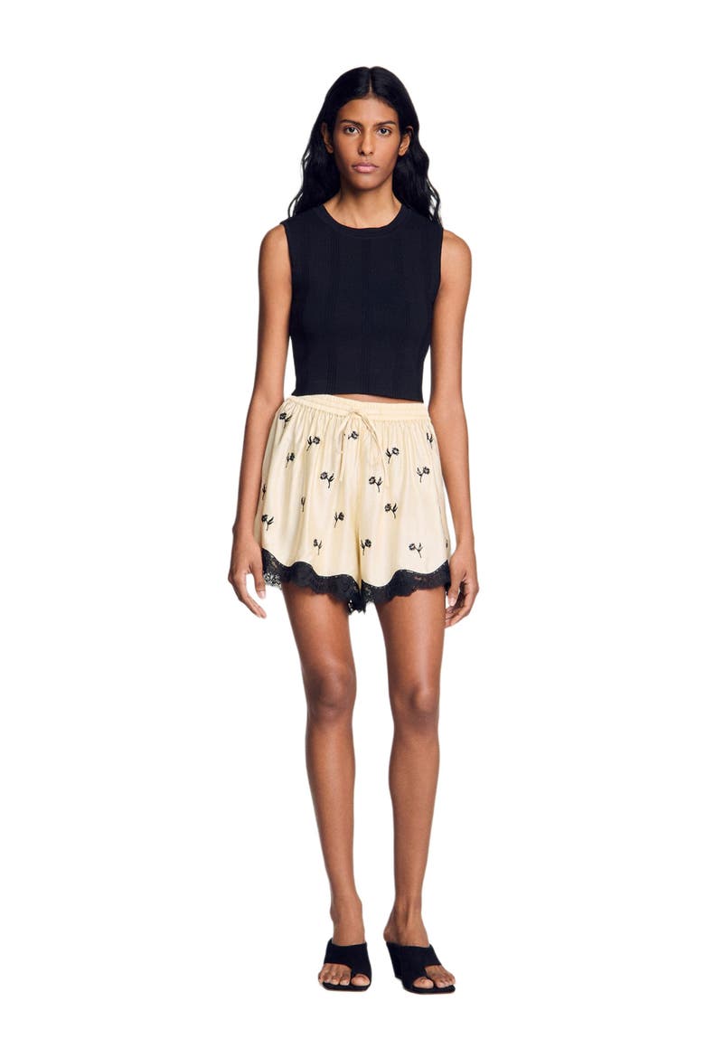 Floral embroidered shorts, Alternate, color, Vanilla
