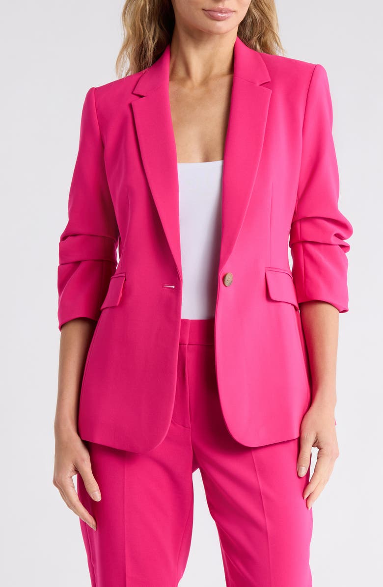 DKNY Ruched Sleeve Blazer, Main, color, Hot Pink