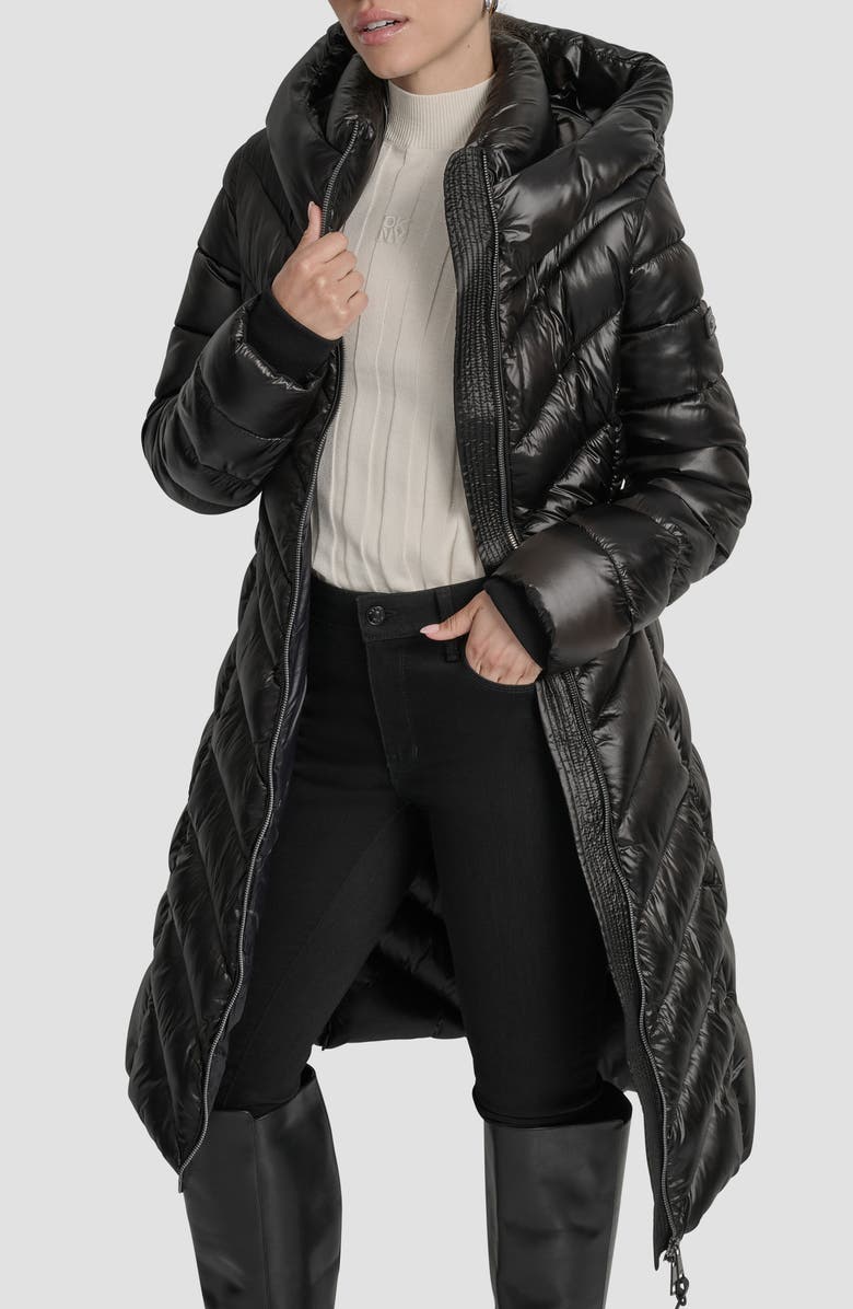 DKNY Water Resistant Hooded Chevron Puffer Jacket, Alternate, color,