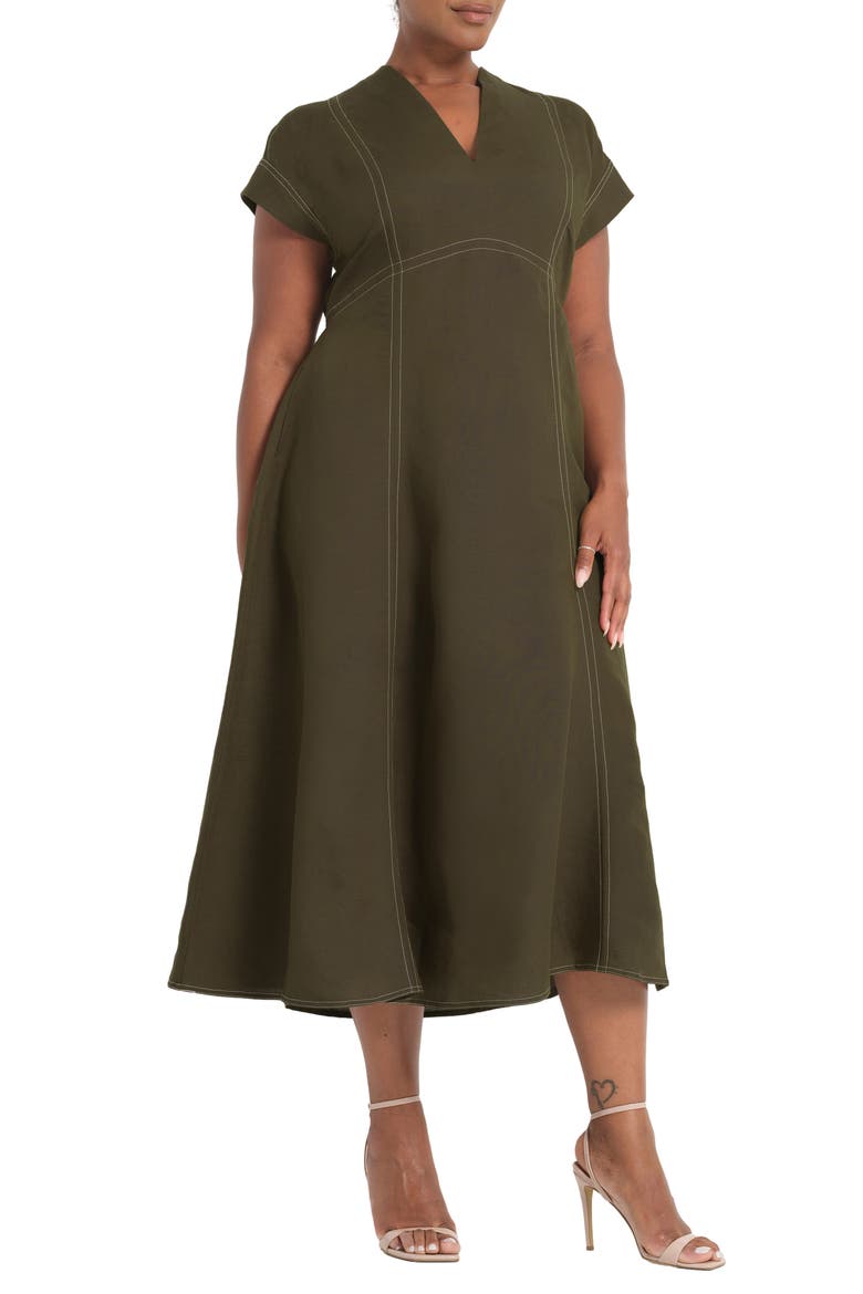 Arden Linen Blend Empire Waist Dress, Alternate, color, OLIVE