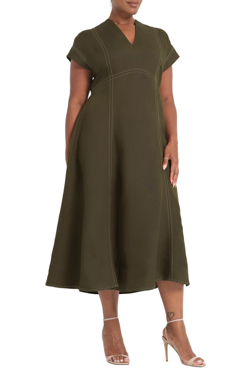 Estelle Arden Linen Blend Empire Waist Dress, Alternate, color, Olive