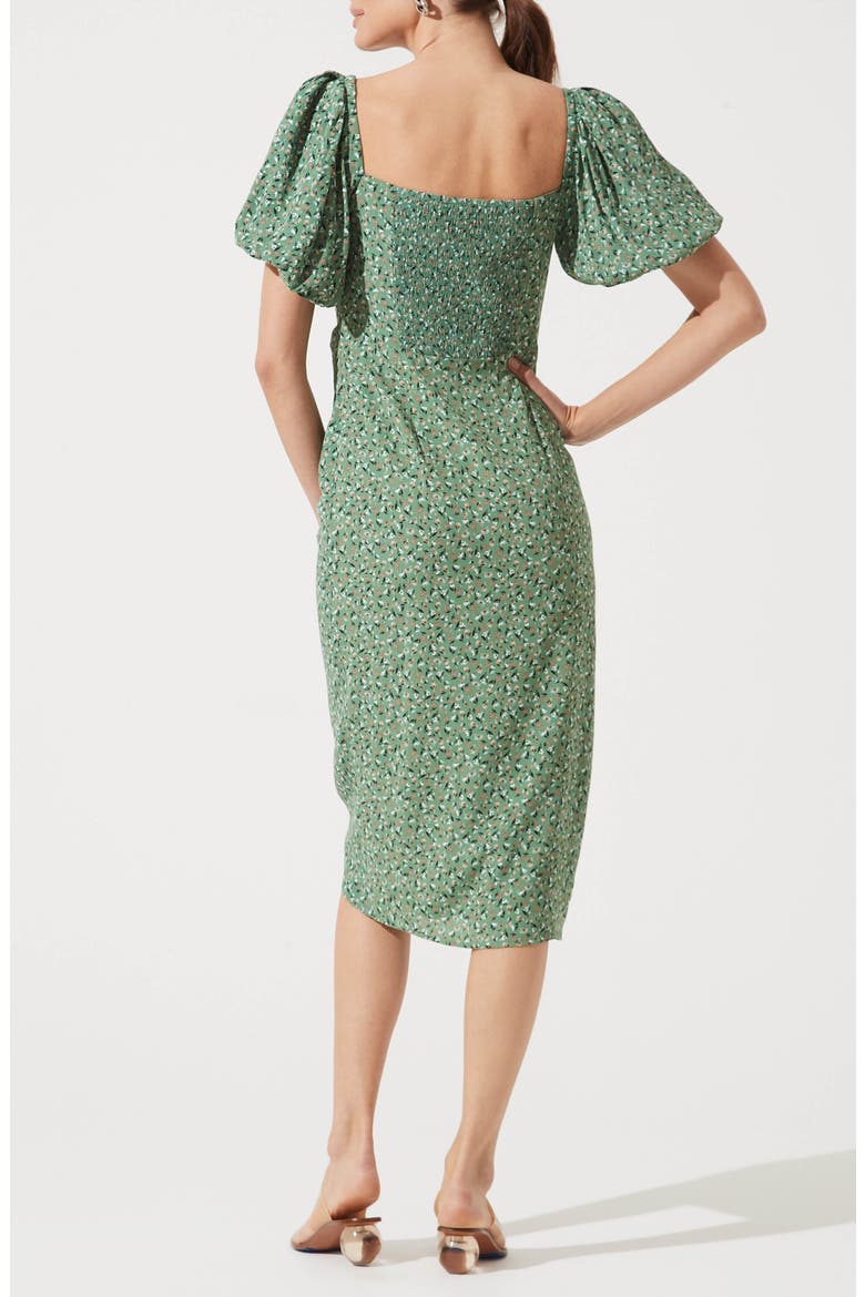 Square Neck Bubble Sleeve Dress, Alternate, color, GREEN MULTI FLORAL