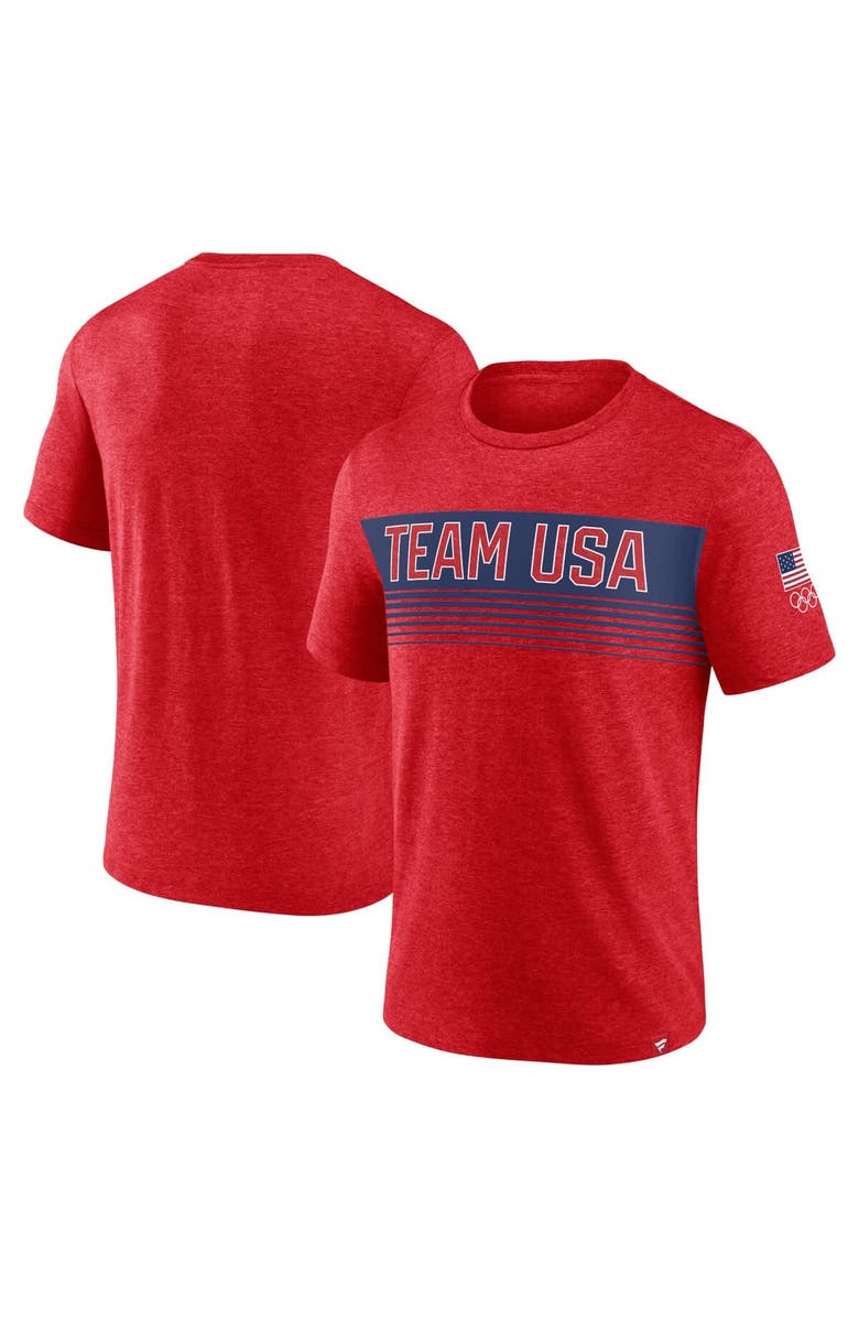 FANATICS Men's Fanatics Heather Red Team USA Bold Stripes T-Shirt, Main, color, Heather Red