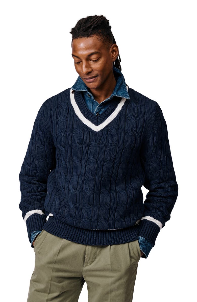 Aubin Denton Cotton V-Neck Knit Cricket Jumper, Main, color, Navy