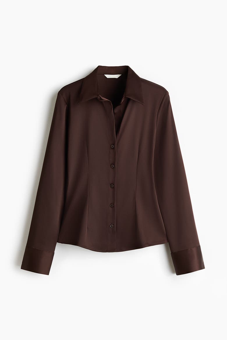 Fitted Satin Shirt, Main, color, Dark brown
