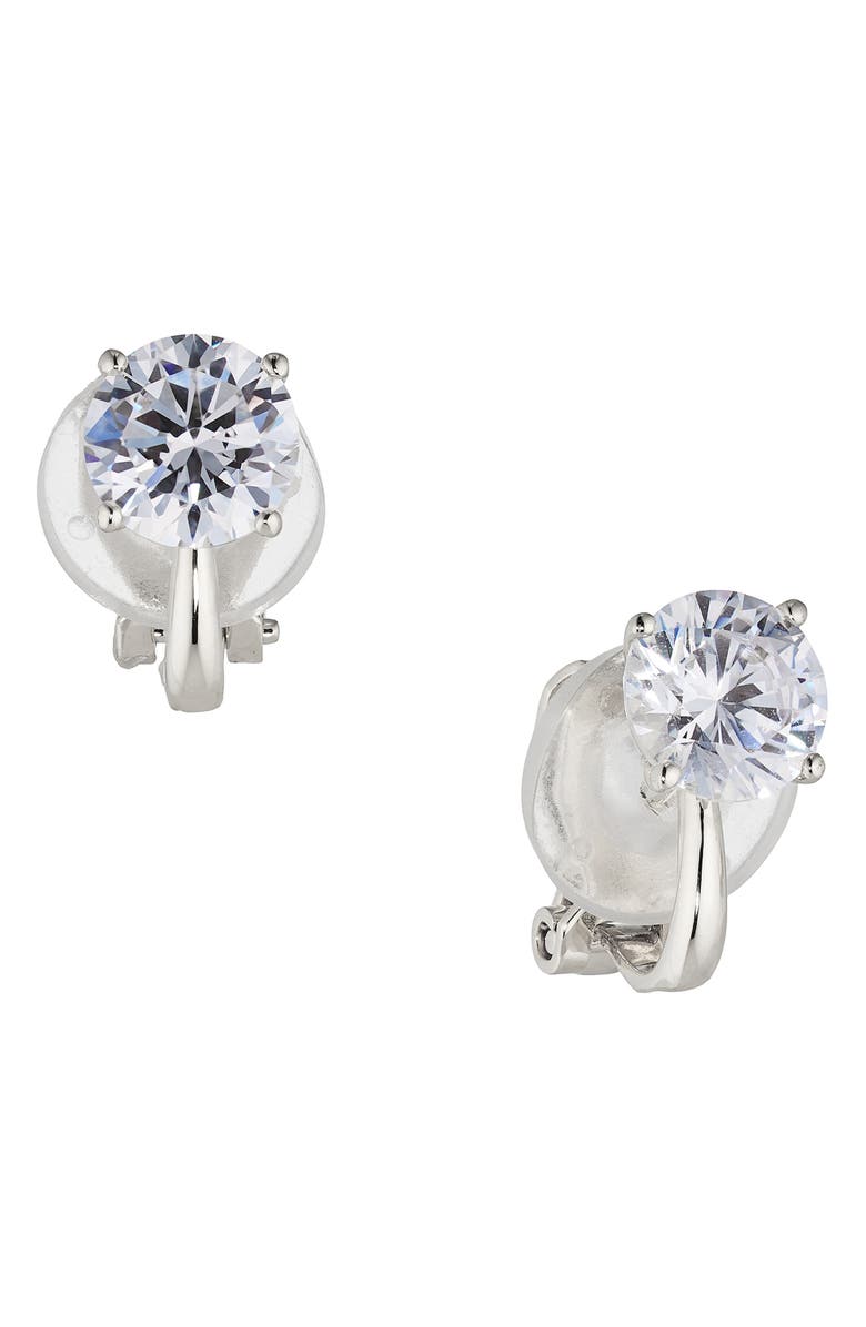 Nadri Modern Love Round Clip-On Earrings, Main, color, Rhodium