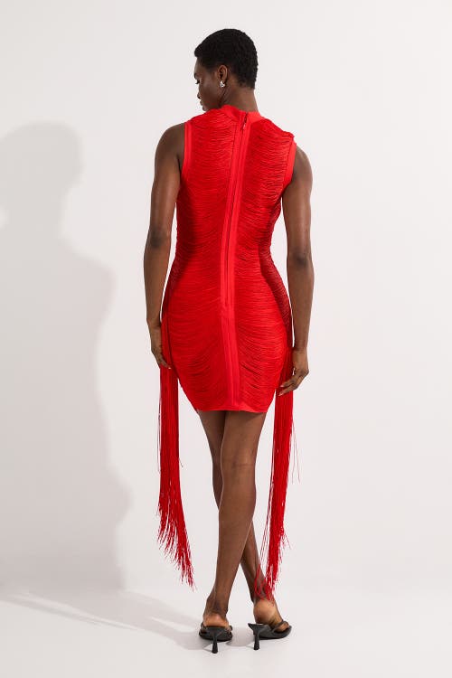 Karen Millen Knit Tassel Mini Dress In Red