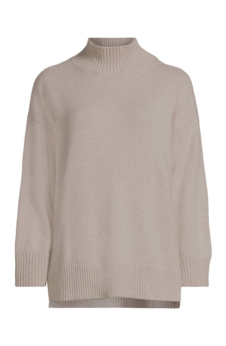 Lands' End Dweller Split Hem Turtleneck Sweater, Alternate, color, Oatmeal Tan Heather