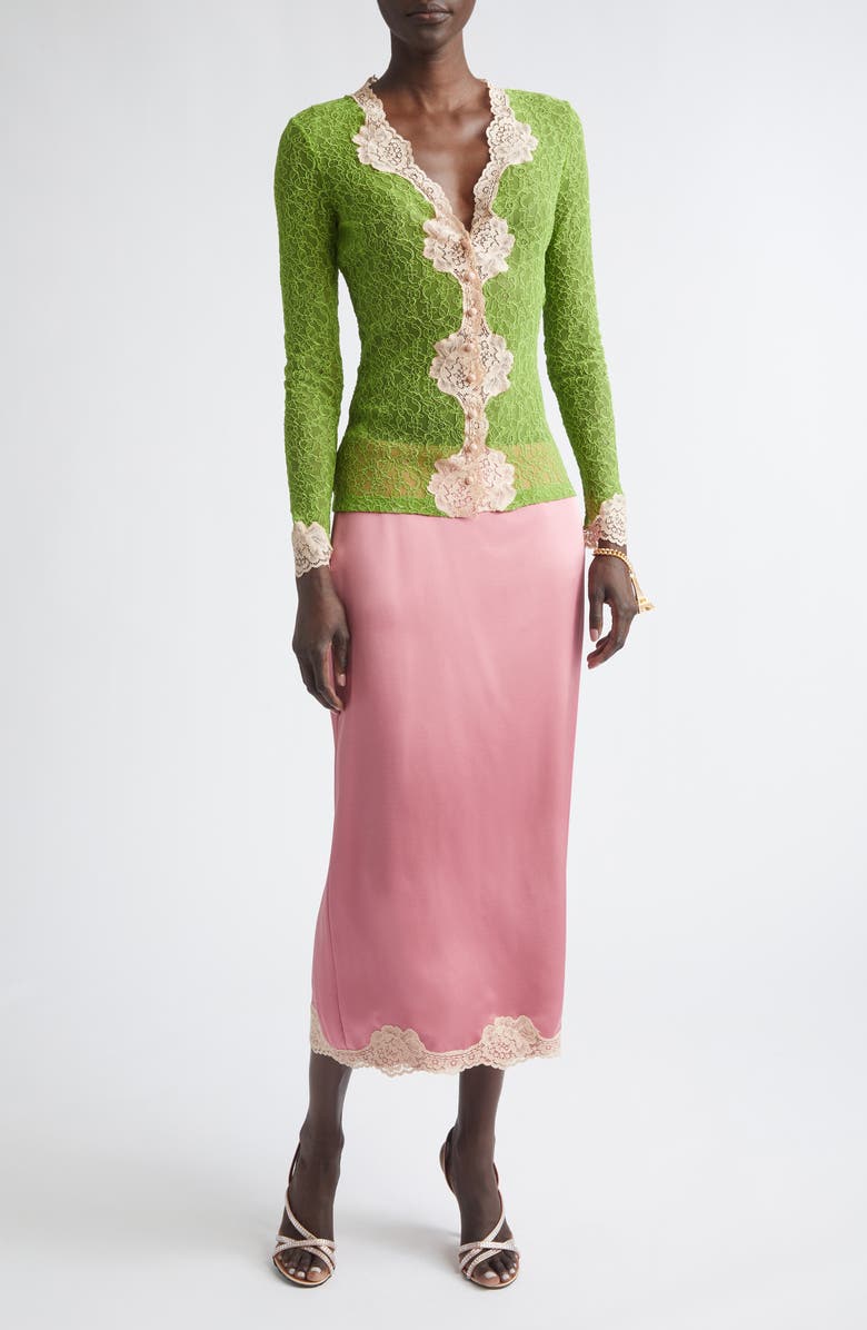 Valentino Lace Trim Satin Cady Slip Skirt, Alternate, color, Dusty Rose