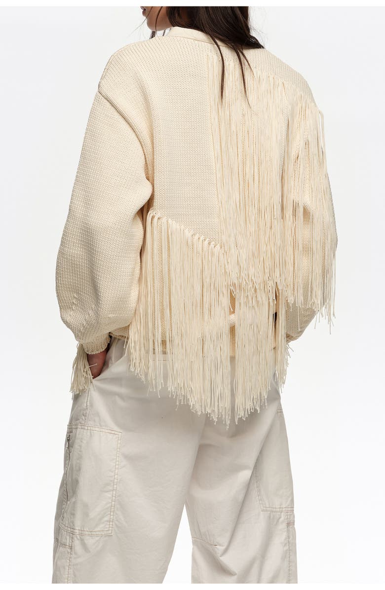 Bimba y Lola Fringe-Detail Cardigan, Alternate, color, Ivory