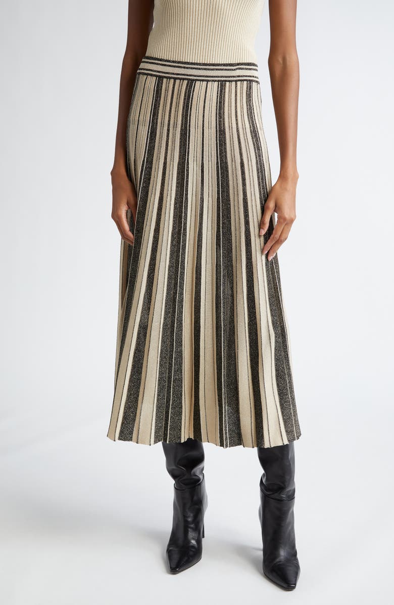Zimmermann Metallic Pleated Midi Sweater Skirt, Main, color, 