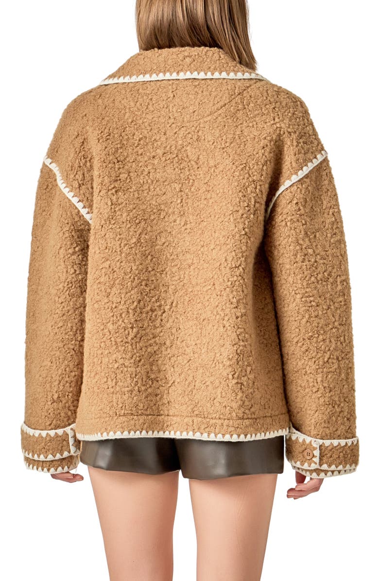 English Factory Embroidered Faux Shearling Jacket, Alternate, color, Tan