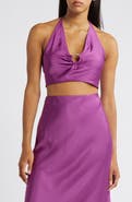 SOMETHING NEW Marie Satin Crop Halter Top