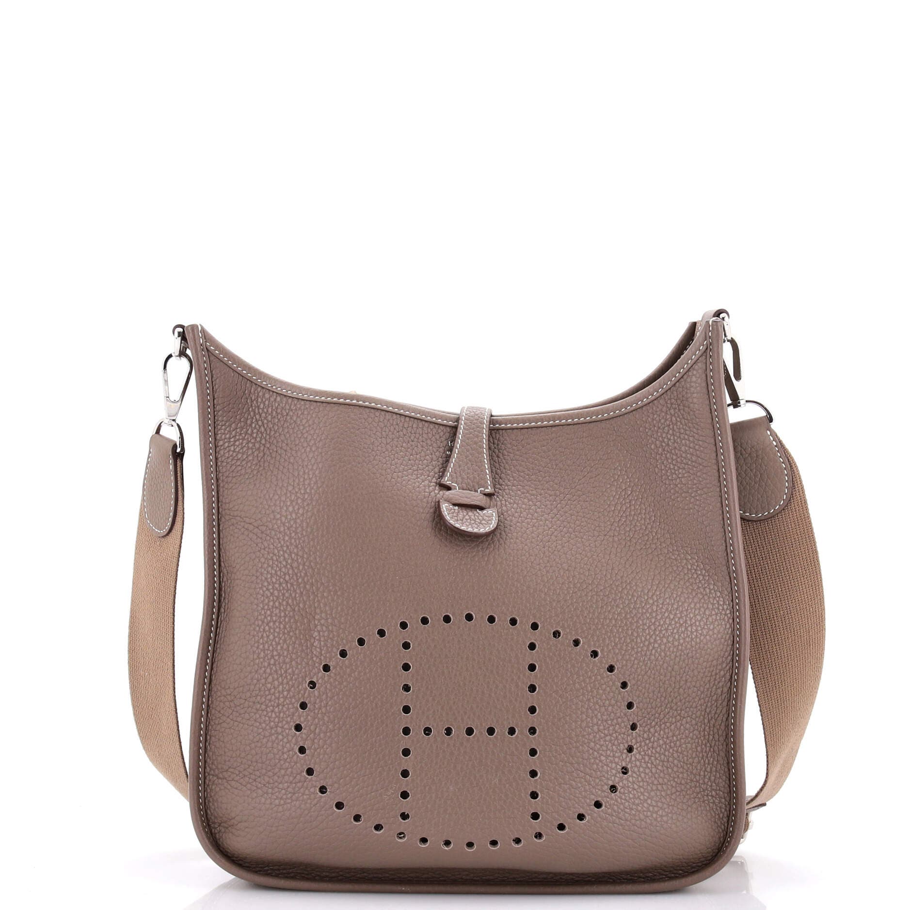 Pre-Owned Hermes Evelyne Bag Gen III Clemence PM, Main, color, Etoupe