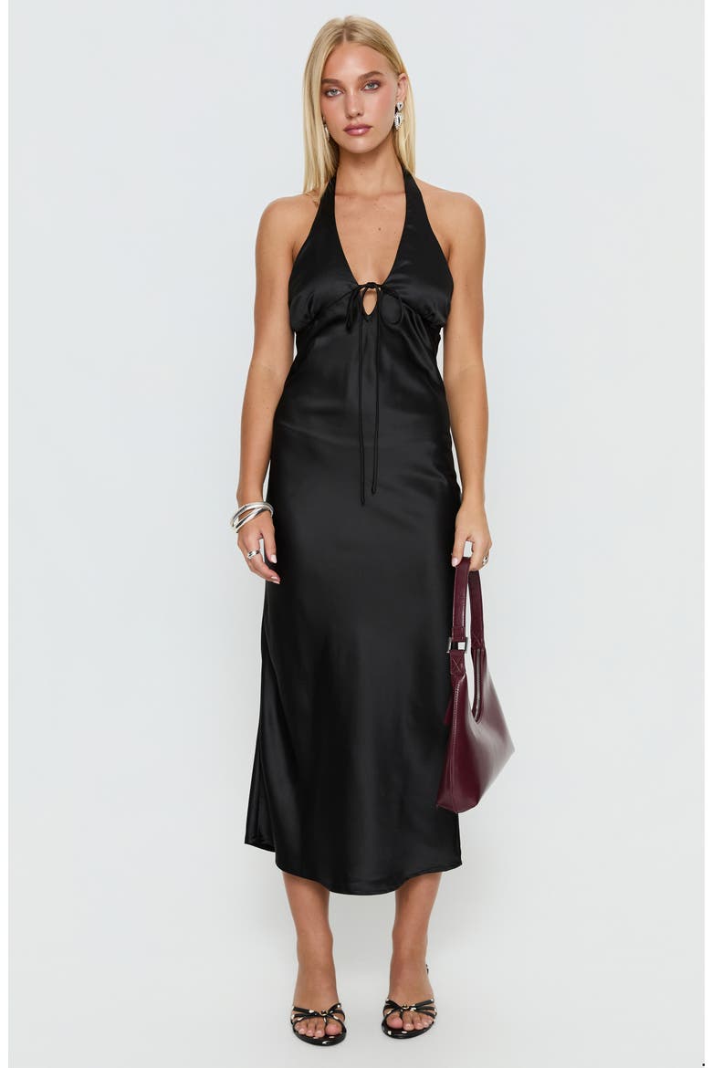 Jessamyn Satin Halter Midi Dress, Alternate, color, BLACK