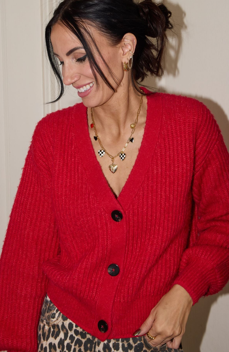 Nickel & Suede Enamel Heart Charm, Alternate, color, Red Enamel