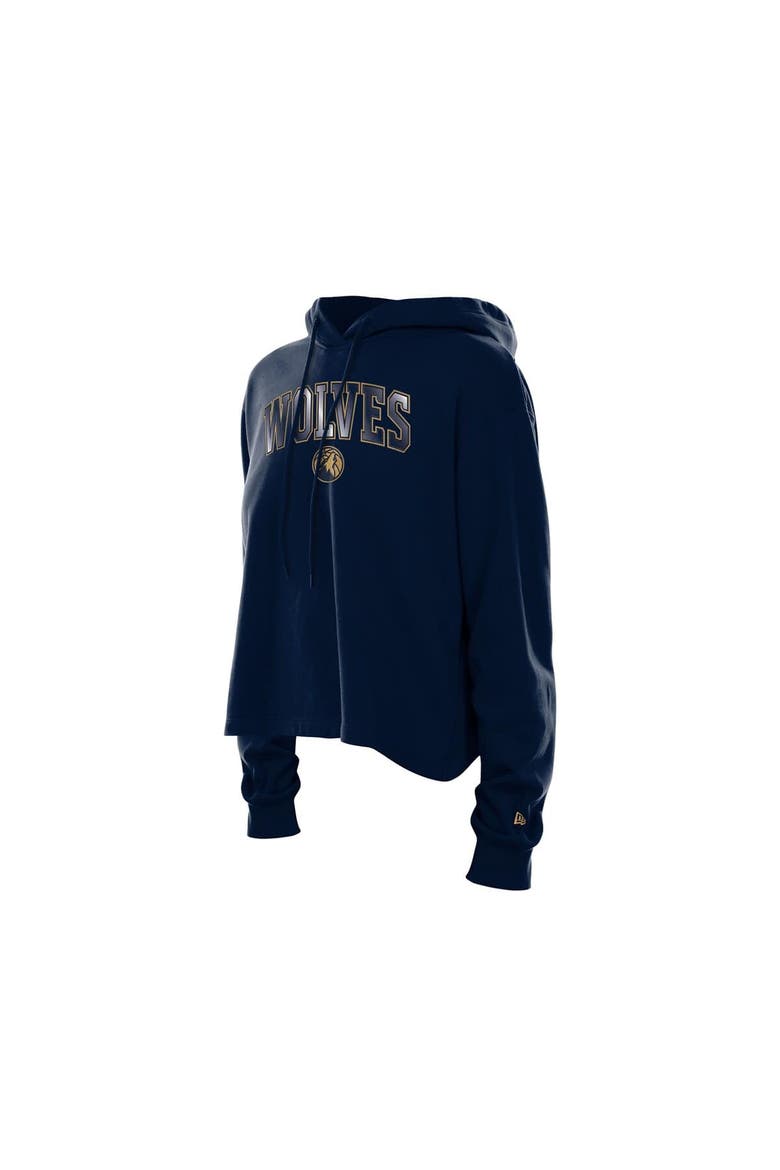 Women's New Era Navy Minnesota Timberwolves Glam Game Open Back Hoodie, Alternate, color, Navy