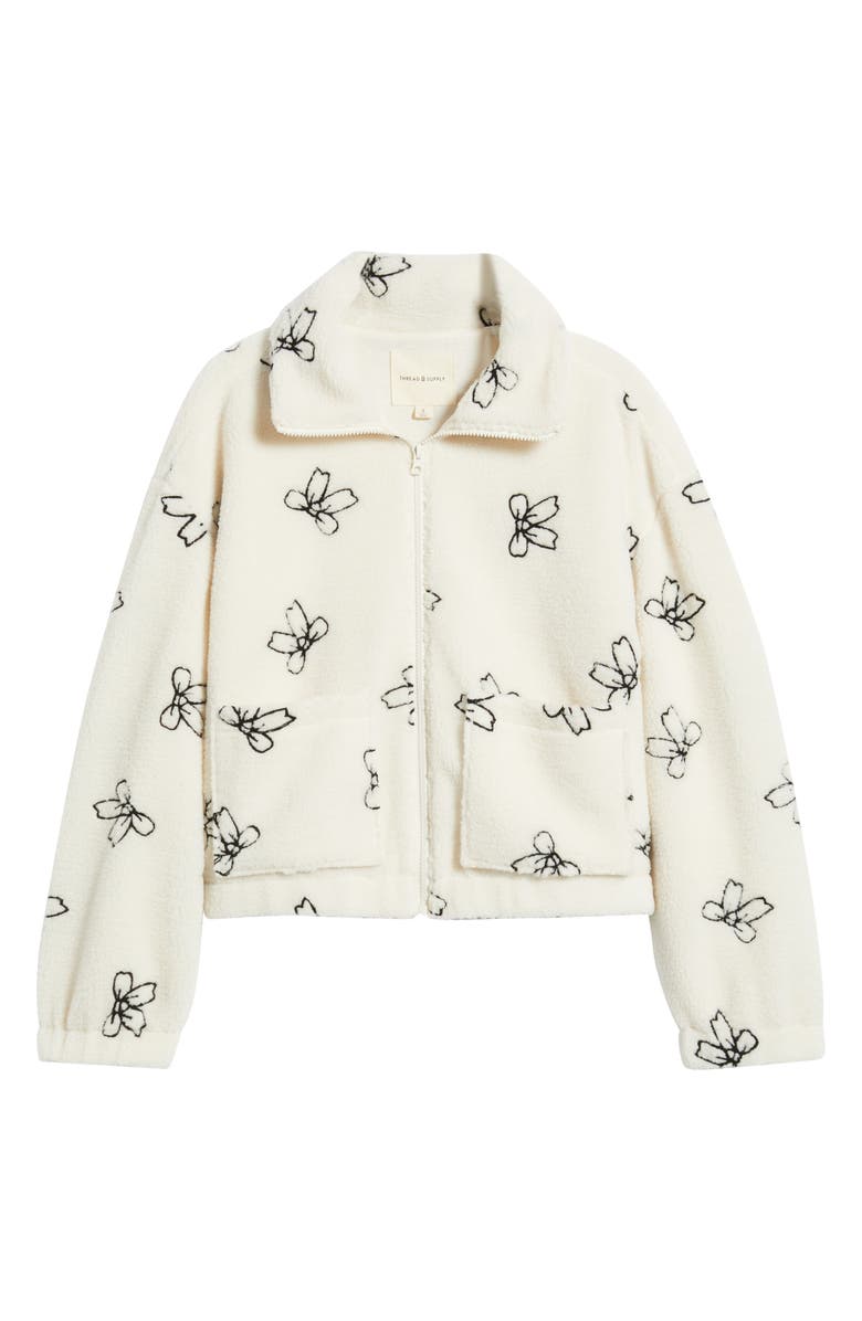 Thread & Supply Bow Embroidery High Pile Fleece Jacket, Alternate, color, Ivory Black Combo