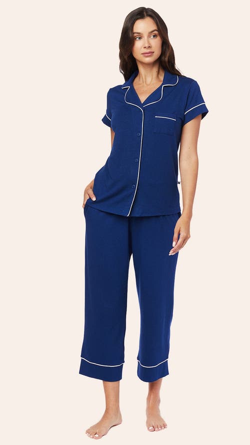 The Cat's Pajamas Pima Knit Capri Pajama Set In Blue