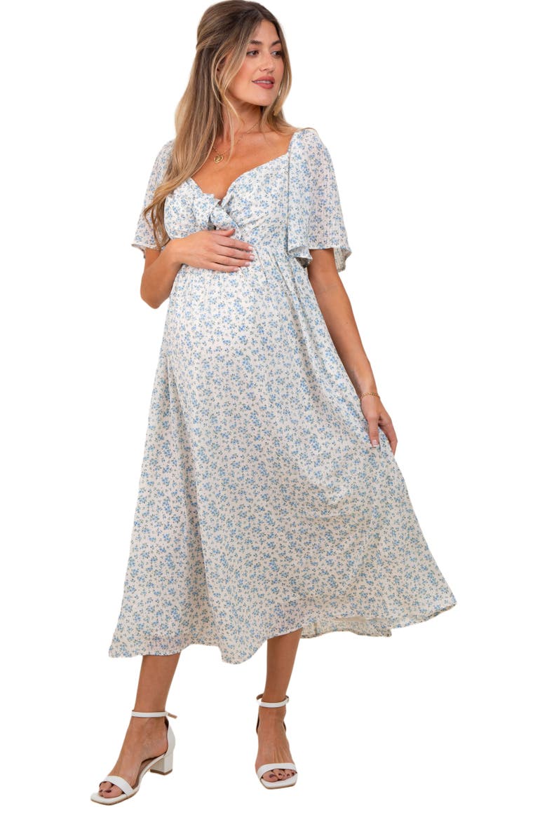 PinkBlush Floral Front Tie Midi Dress, Alternate, color, 