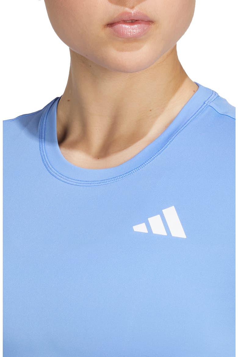 Essentials Long Sleeve 3-Stripes Workout Top, Alternate, color, BLUE FUSION/ WHITE