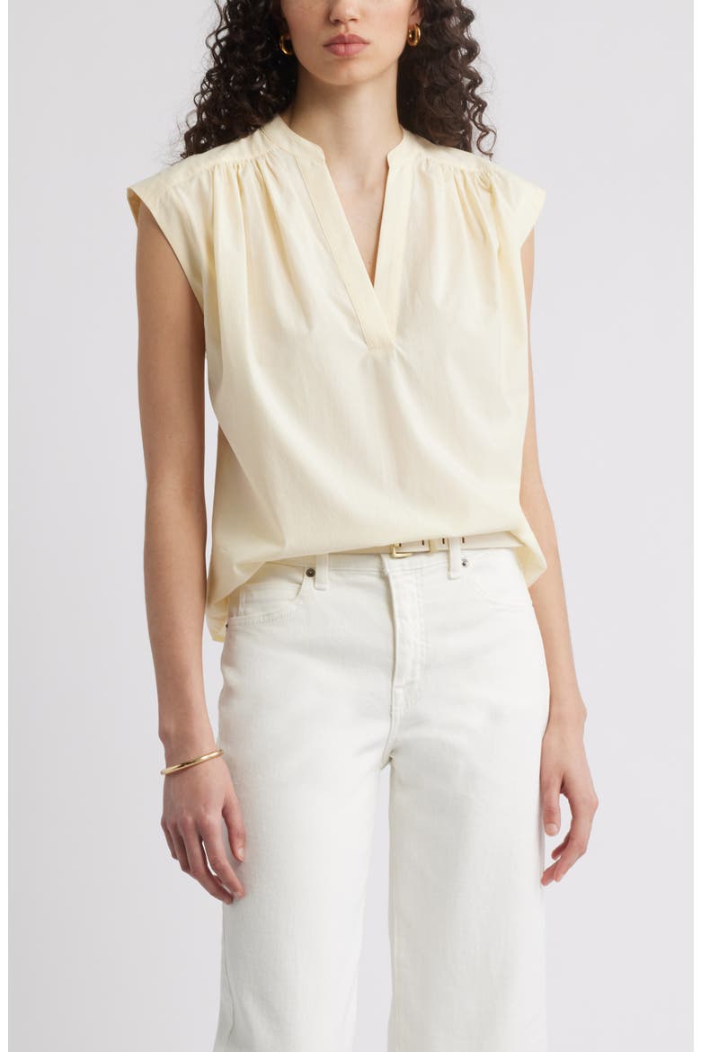 Shirred Cap Sleeve Top, Main, color, YELLOW PALE