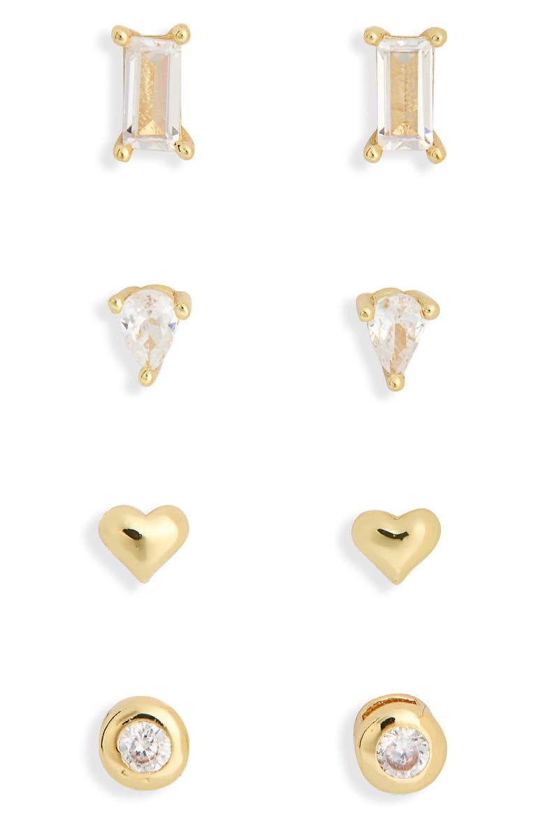 Set of 4 Cubic Zirconia Stud Earrings, Alternate, color, CLEAR- GOLD