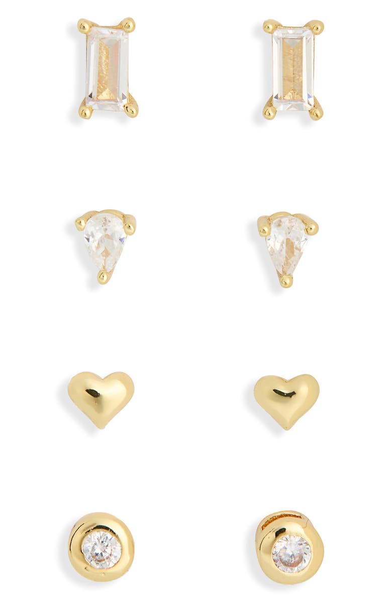 NORDSTROM RACK Set of 4 Cubic Zirconia Stud Earrings, Alternate, color, Clear- Gold