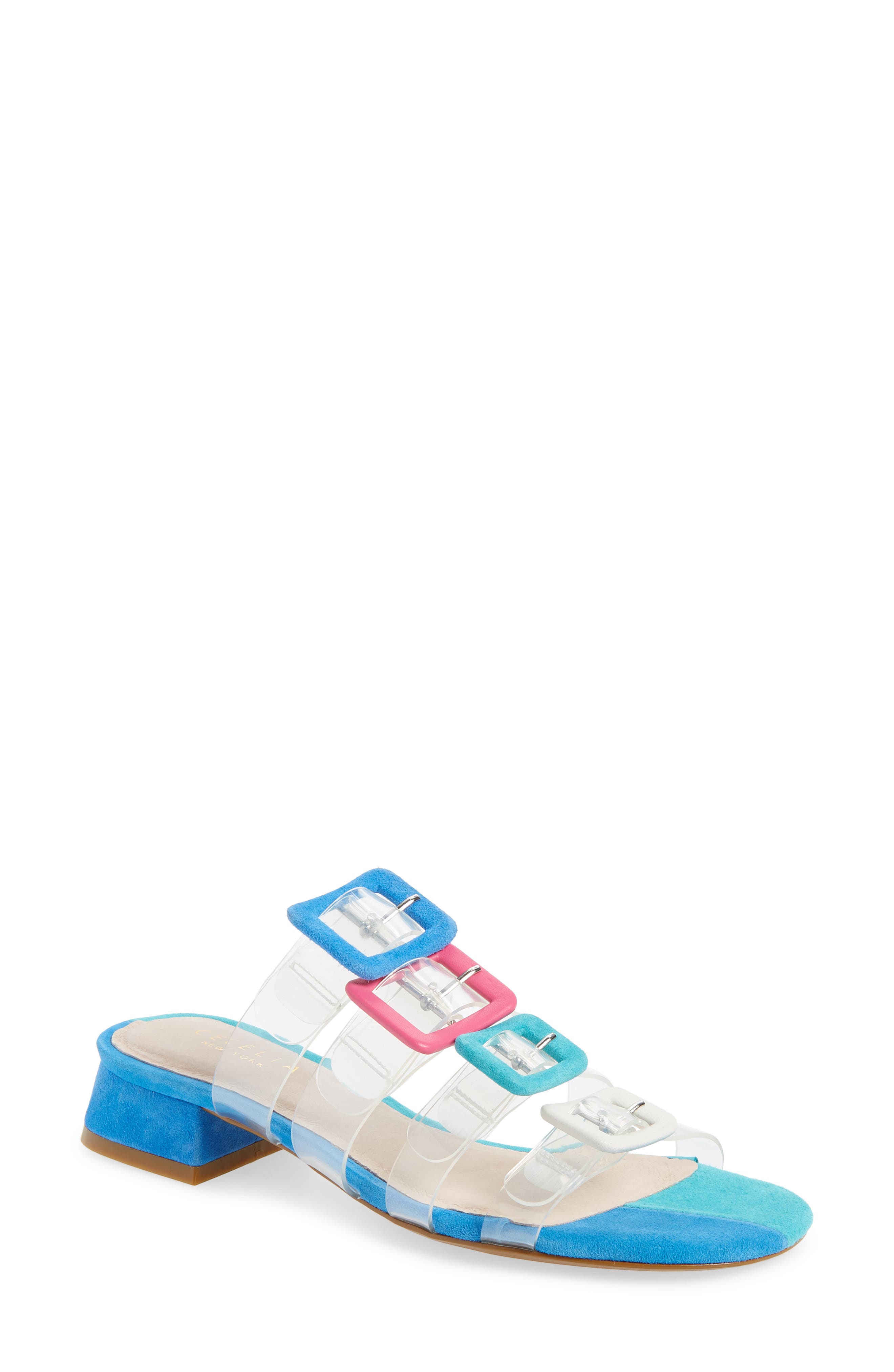 Lincoln Strappy Clear Slide Sandal, Main, color, NEW BLUE LEATHER