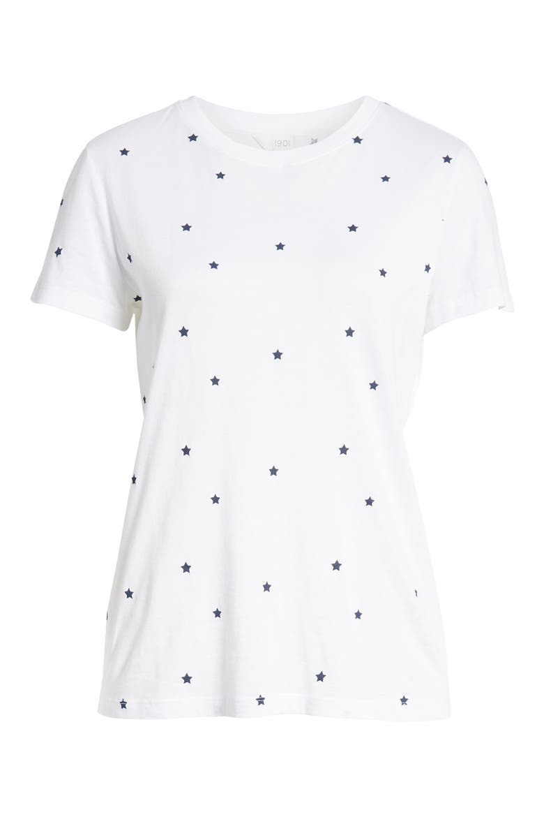 Stars Cotton Blend Tee, Alternate, color, WHITE- NAVY STAR