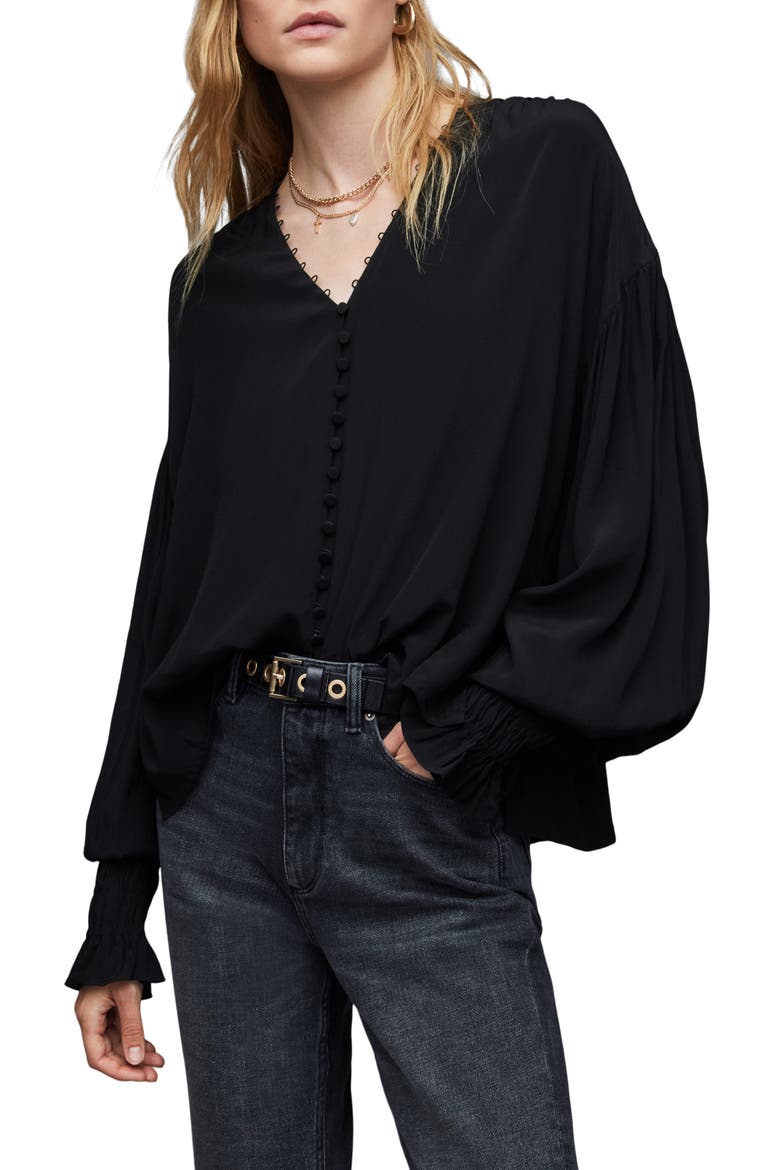 Stella Button-Up Blouse, Main, color, BLACK