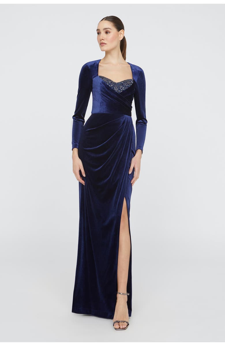 Theia Emerson Long Sleeve Gown, Alternate, color, French Navy