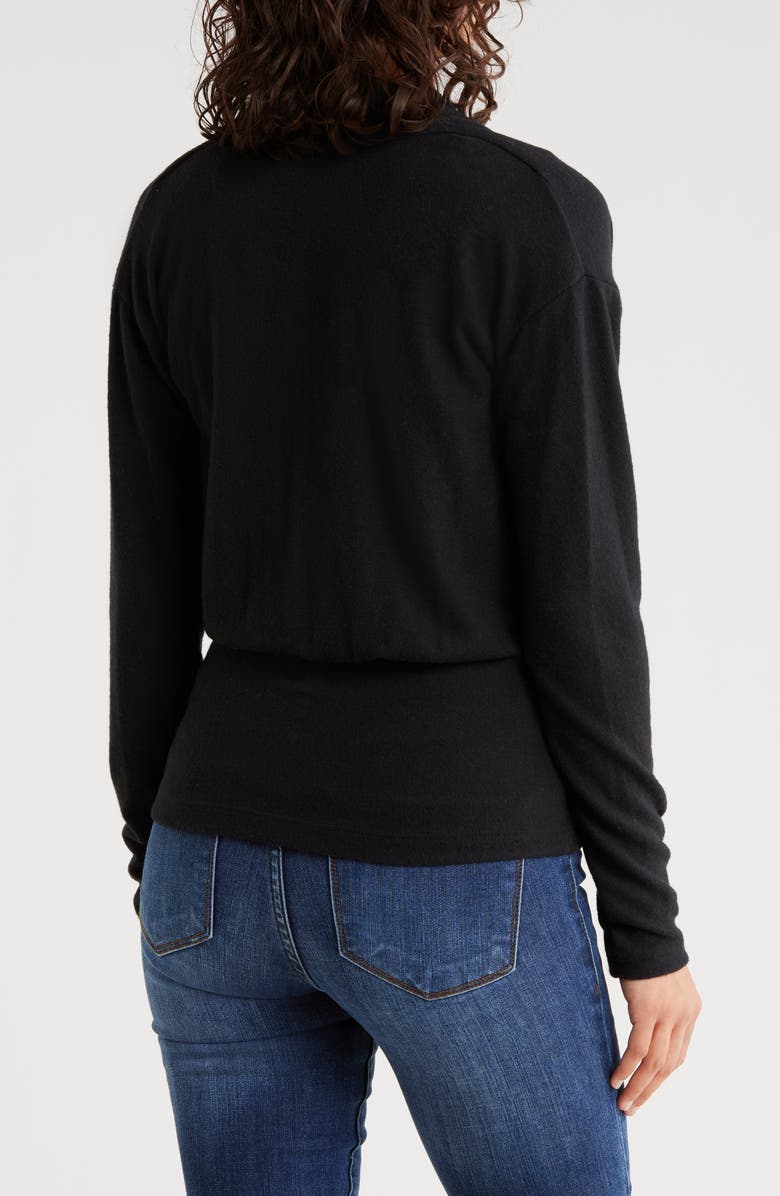 Renee C Surplice V-Neck Long Sleeve Brushed Knit Top, Alternate, color, Black