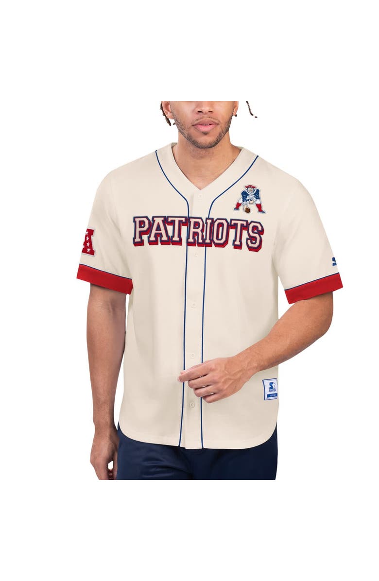 STARTER Men's Starter Cream New England Patriots Relay Vintage Full-Button Baseball Top, Alternate, color, 