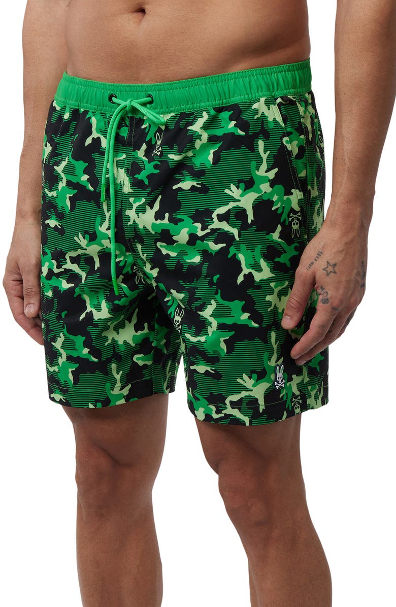 Psycho Bunny Rye Print Swim Trunks, Alternate, color, 