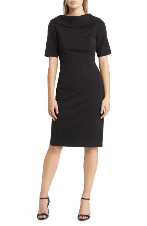 Foldover Neck V-Back Sheath Dress