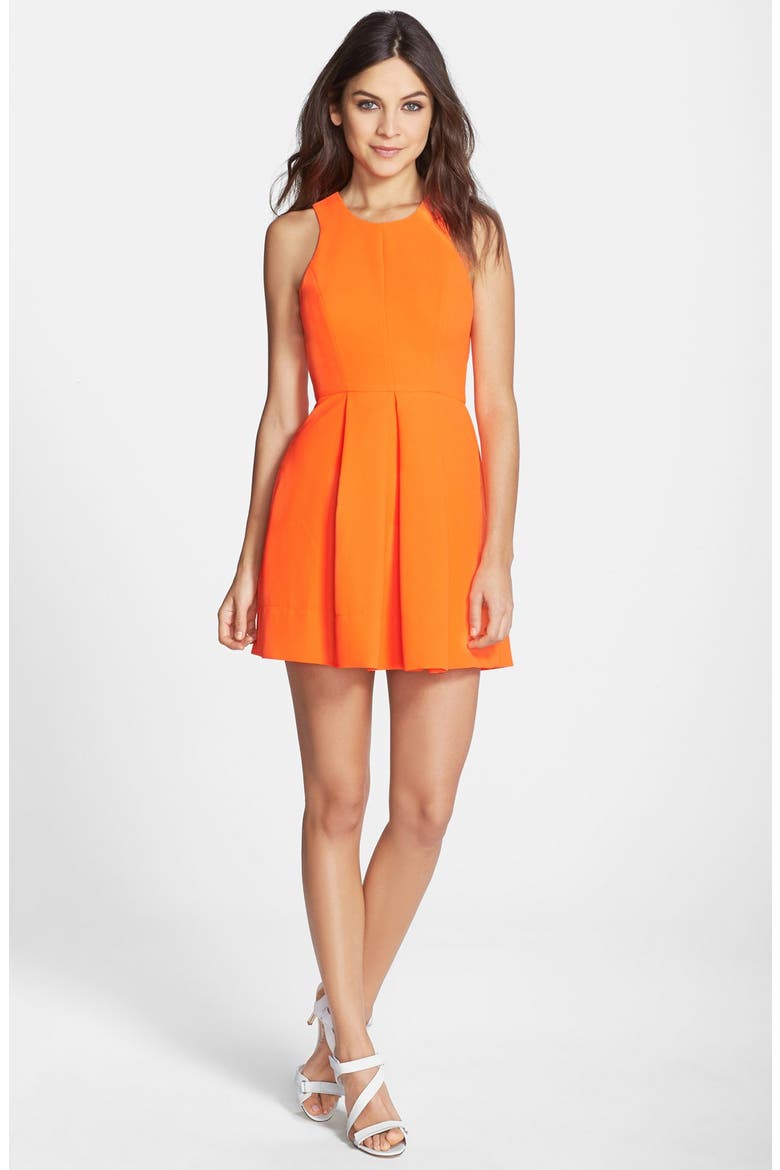 Back Cutout Woven Fit & Flare Dress (Nordstrom Exclusive), Alternate, color, TANGERINE