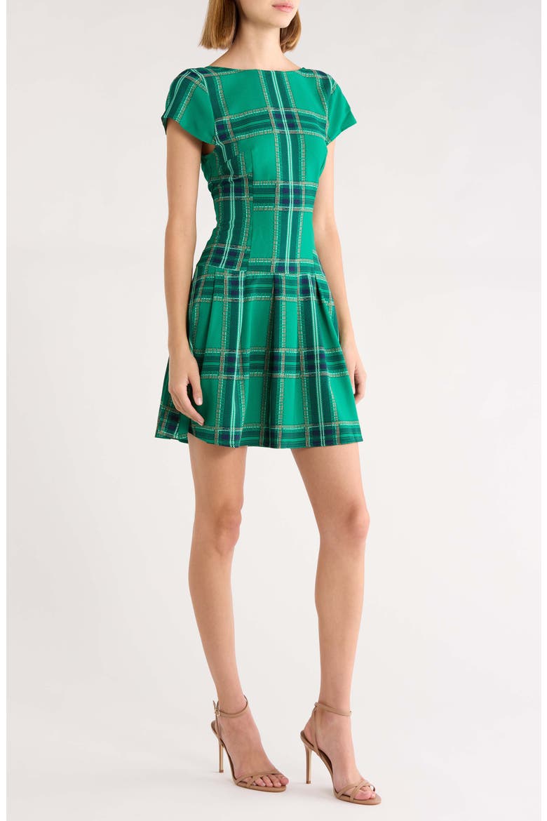 Jade Pleated Plaid Dress, Alternate, color, JADE MULTI