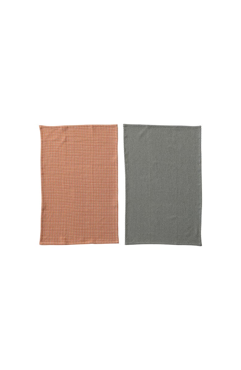 Storied Home Woven Cotton Dobby Tea Towels, Orange and Charcoal, Set of 2, Main, color, Orange