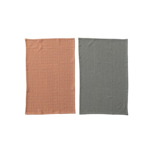 Storied Home Woven Cotton Dobby Tea Towels, Orange And Charcoal, Set Of 2 In Orange