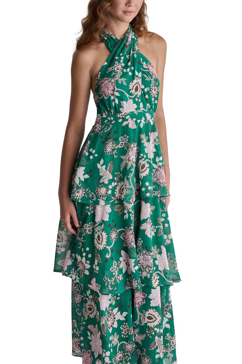 Floral Tiered Halter Maxi Dress, Alternate, color, LUSH GREEN MULTI