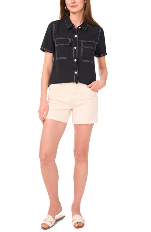 Vince Camuto Topstitched Short Sleeve Button-up Shirt In Black