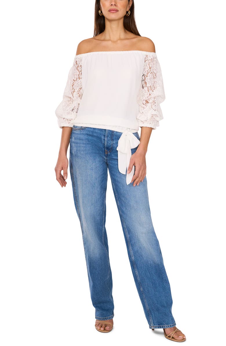 Vince Camuto Lace Sleeve Off the Shoulder Top, Alternate, color, New Ivory