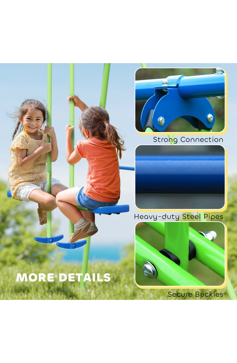 Outsunny Metal Swing Set with Glider, 2 Swing Seats, Adjustable Height, A-Frame Outdoor Use, Alternate, color,