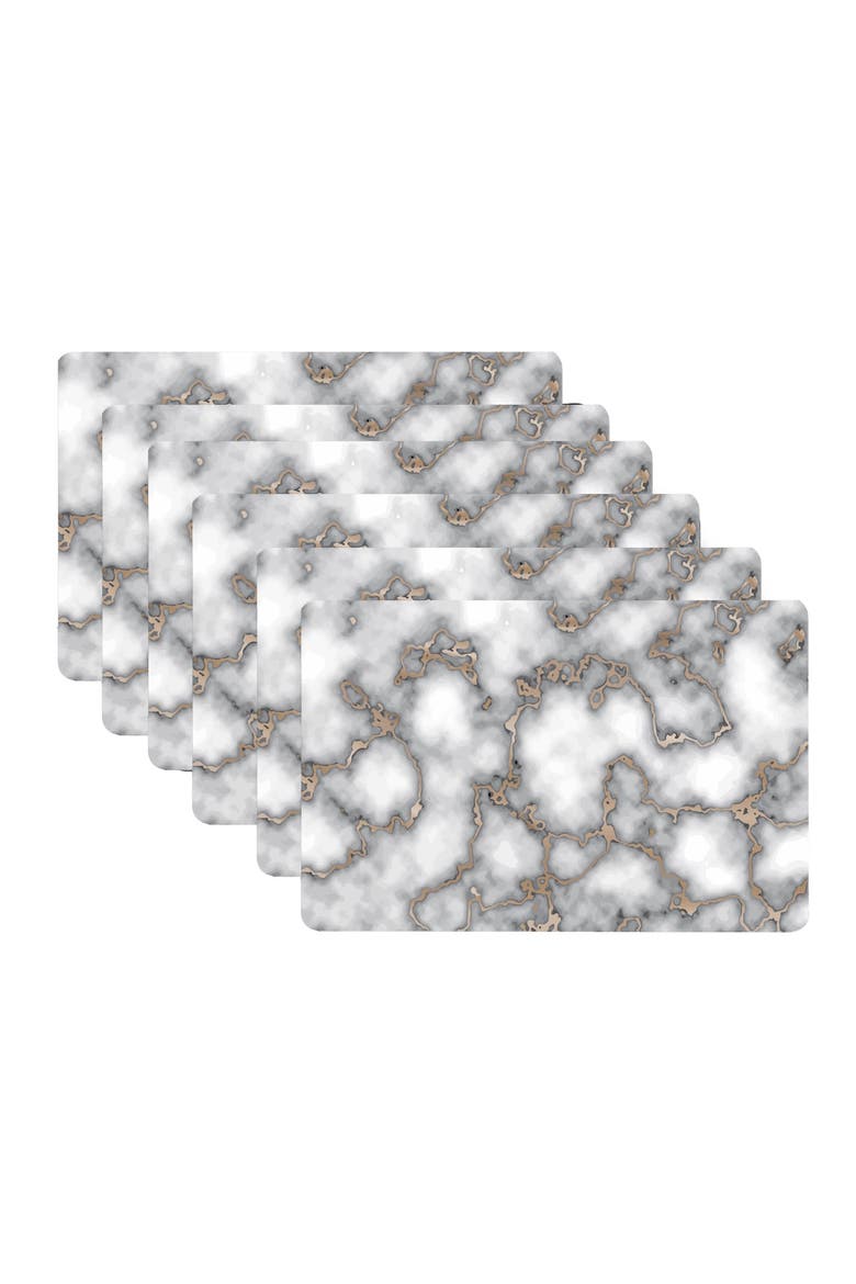 Marble Print Set of 6 Placemats, Alternate, color, SMOKEY GOLD