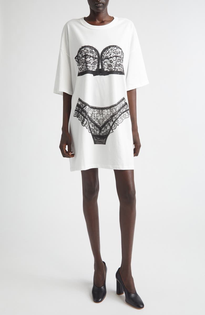 Vaquera Trompe l'Oeil Lingerie Oversize T-Shirt, Main, color, White