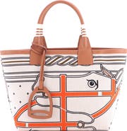 Pre-Owned Hermes Sac Steeple Tote Printed Toile with Leather 28