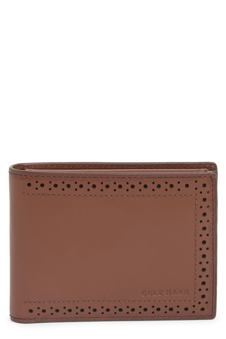 Brogue Leather Passcase, Main, color, COGNAC